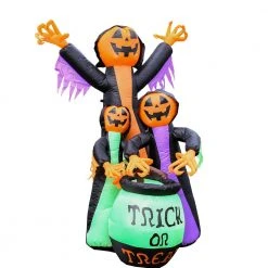 ALEKO 5.9 Ft. Pre-Lit Trick Or Treat Pumpkin Witches Halloween Inflatable Halloween Inflatables