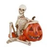 Flora Bunda 9 In. X 7 In. Halloween Lighted Polyresin Skeleton And Orange Pumpkin With Color Changing LED Lights