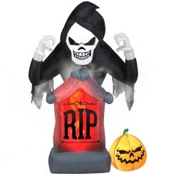Halloween Inflatables Gemmy 6 Ft. Pre-Lit Inflatable Animated Projection Fog Effect-Fire And Ice-Shaking Reaper Scene (RRPm) Airblown