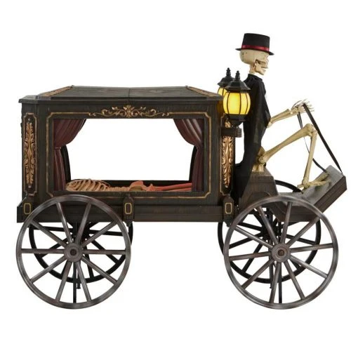 Halloween Yard Decor Home Accents Holiday 5 Ft. Animated LED Haunted Hearse With Skeleton
