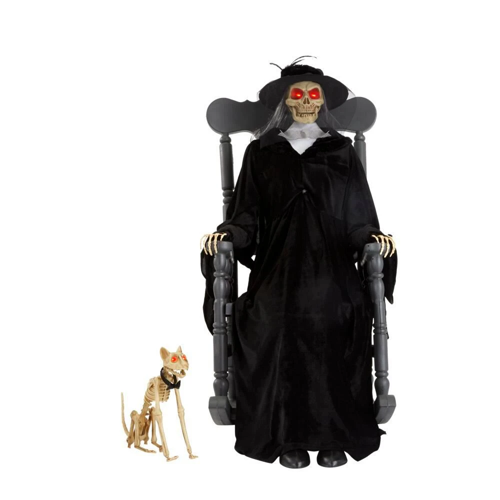 Home Accents Holiday 4 Ft. Animated LED Rocking Chair Skeleton With Cat 3 Home Accents Holiday 4 Ft. Animated LED Rocking Chair Skeleton With Cat