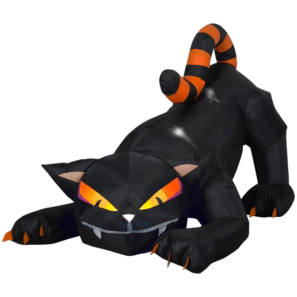 Home Accents Holiday 6 Ft. Pre-Lit Black Cat With Striped Tail Animated Airblown Inflatable Halloween Inflatables 3 Home Accents Holiday 6 Ft. Pre-Lit Black Cat With Striped Tail Animated Airblown Inflatable Halloween Inflatables
