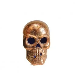 Halloween Props Northlight 14 In. LED Copper Metallic Day Of The Dead Skull